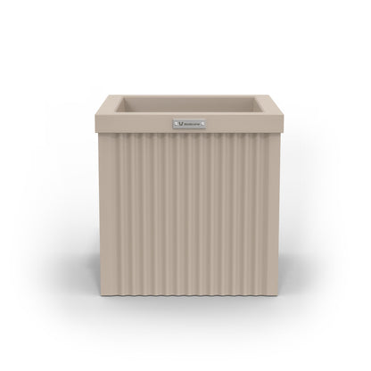 A square Modscene planter pot in a sandstone colour.
