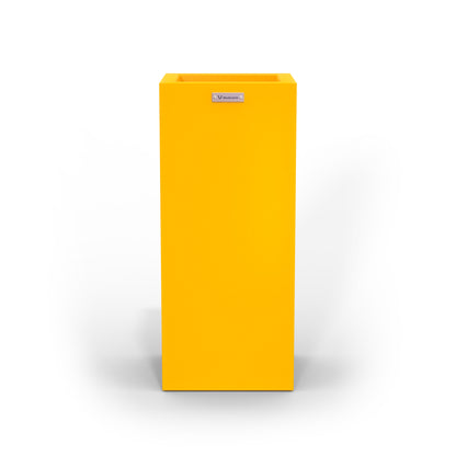 A tall cube planter pot in yellow made by Modscene. Australian planters.