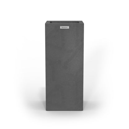 A tall cube planter pot in a brushed grey colour made by Modscene.