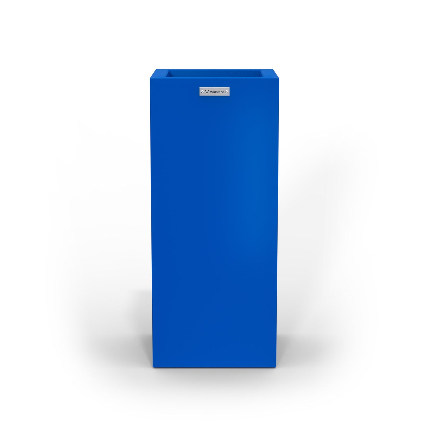 A cube shaped Modscene planter pot in a deep blue colour.